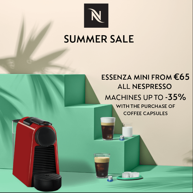 SUMMER Machine Promo από την Nespresso με την αγορά 15 συσκευασιών καφέ η Essenza Mini Espresso μηχανή στα 65€