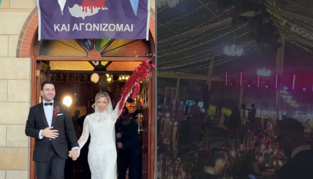 Χάρης – Θεογνωσία: H κατακόκκινη διακόσμηση στο γάμο και ο πρώτος χορός με πυροτεχνήματα