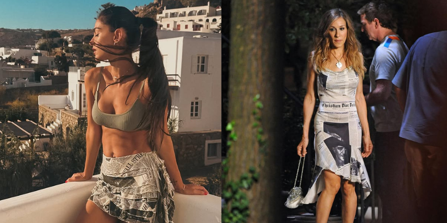Άντρεα Κυριάκου: Με το iconic newspaper print της Carrie Bradshaw στη Μύκονο